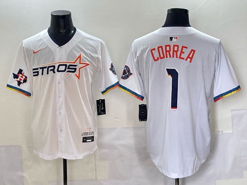 Men 2025 Houston Astros #1 Correa White Four generations Joint Name Nike MLB Jersey style 04->houston astros->MLB Jersey